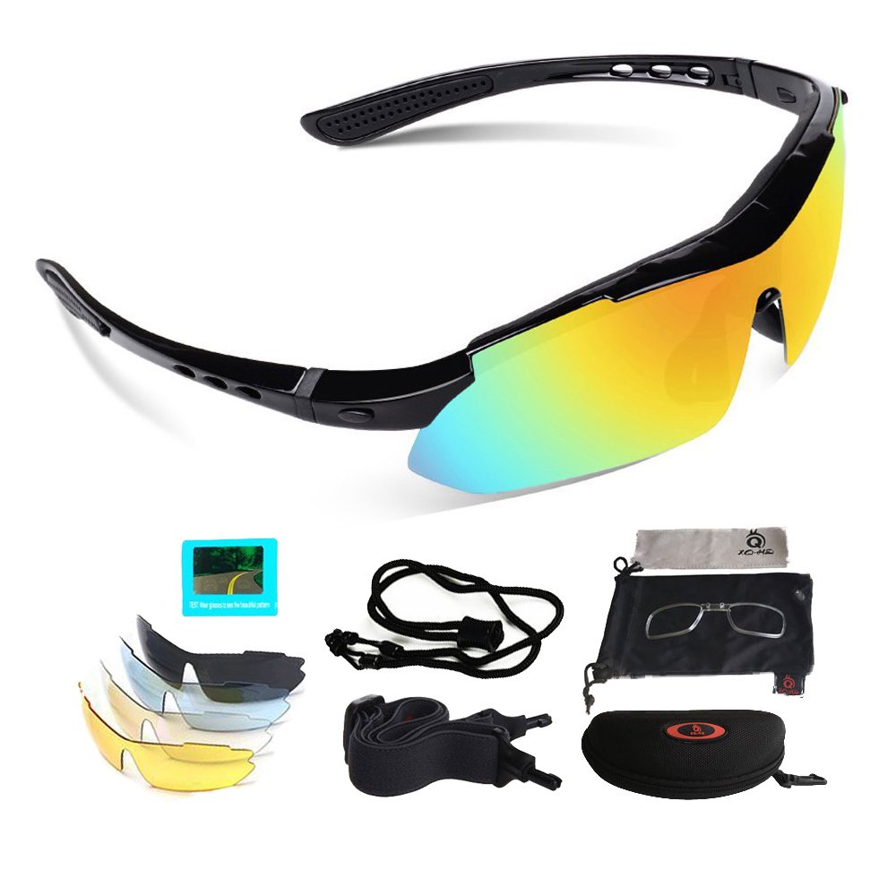 V VILISUN Polarized Sports Sunglasses, UV400 Protection Cycling Glasses with 5 Interchangeable Lenses for Men Women in Cycling, Fishing, Running, Driving, Golf, Baseball, Outdoor Activities (BLACK)