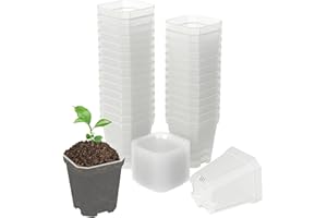 foxany 3" Clear Nursery Pots, 30 Pcs Thick Plastic Plant Pot, Square Flower Planting Pot, Seedling Planter Seed Starter Pots with Saucers