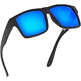 TOROE TR90 Square Frame Grade A Polarized Black Emblem Sunglasses with Anti Reflective Water Repellent Polycarbonate Lenses