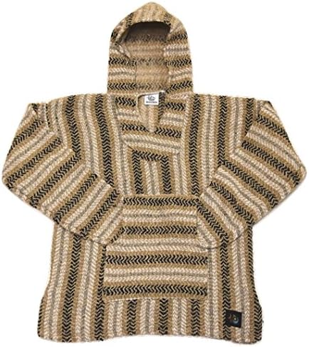 Fiesta Ziesta Poncho - Hand-woven, Authentic and Eco Friendly Mexican Baja Hoodie with Pocket, Moreno - XL