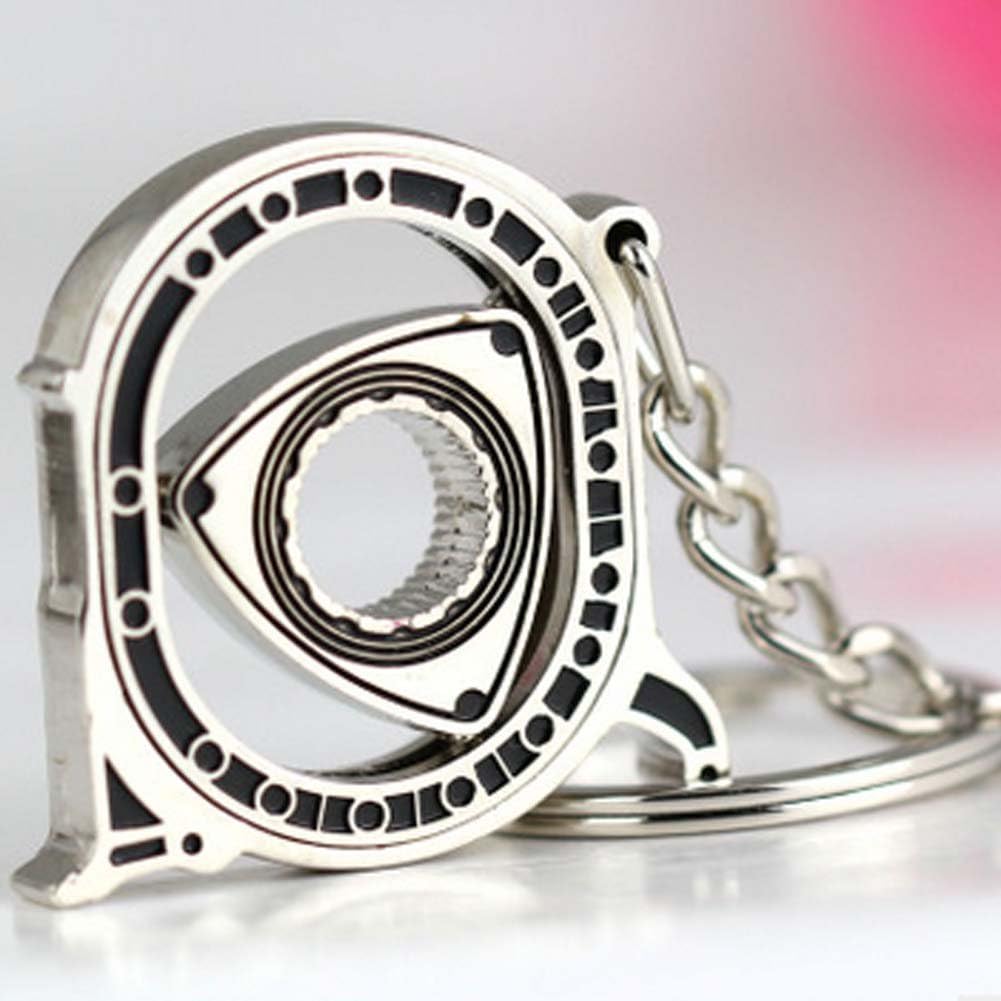 HMOCNV Auto Spinning Rotary Engine Model Car Keychain Key Ring Rotor Keyfob(bright silver)