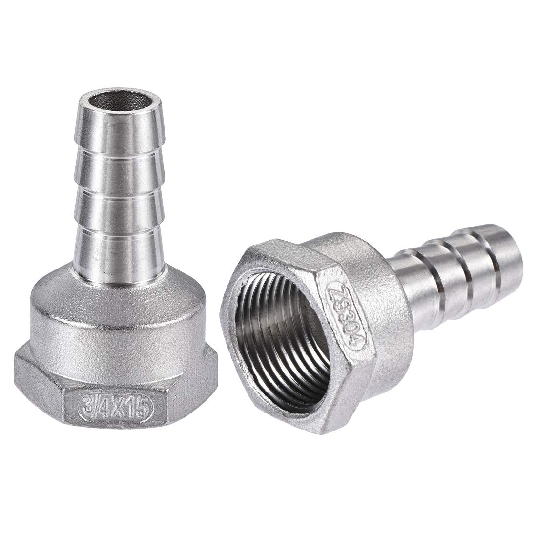 sourcing map 304 Stainless Steel Hose Barb Fitting Coupler, 15mm Barb x G3/4 Female Thread Pipe Adapter, 2Pcs