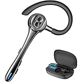 Bluetooth Earpiece Wireless Headset with Noise Cancelling Microphone 160H Standby Time Hands Free Over Ear Ear phone LED Diaplay Charging Case for IOS Android Samsung Cellphones Truck Drivers Business