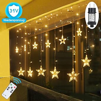 Smithroad Led Sternen Lichterkette Warmweiss Lichtervorhang Mit Fernbedienung Timer 31v Niederspannung Ip44 Mit 8 Lichteffekte Fur Innen Aussen Weihnachtsbeleuchtung Fenster Deko 2 2m X 1m Lxb Amazon De Beleuchtung