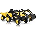 MELLCOM Ride on Excavator,12V Bulldozer Ride on Construction Vehicles with Trailer, Kids Car with Parent Remote, Ride on Toys with Digger, Horn, Lights, Music Player, Safety Belt, Yellow