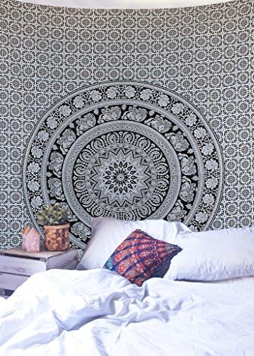 Tapestry Zone black and white small elephant circle beautiful wall hanging tapestry