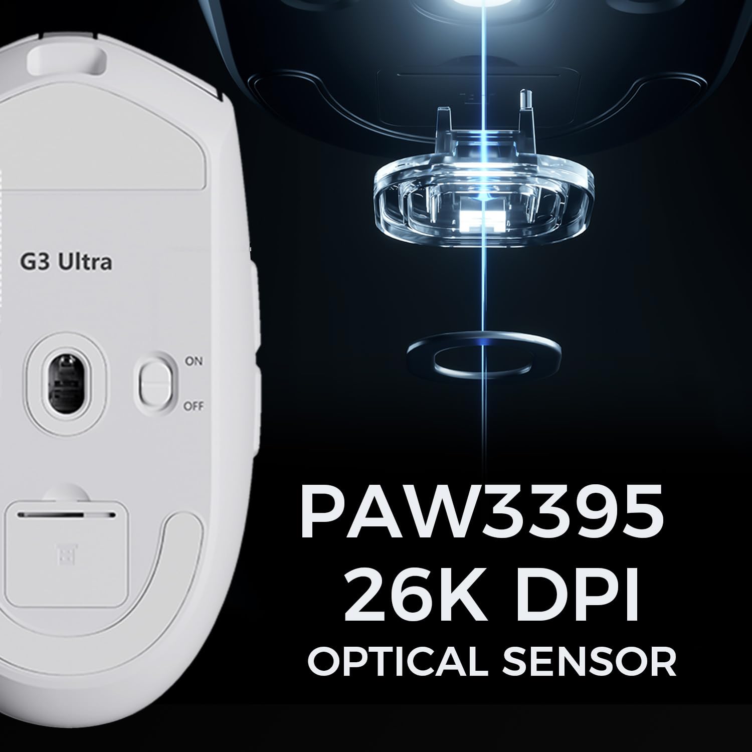 MCHOSE G3 Ultra Wireless Gaming Mouse, Symmetrical, 26K DPI, Tri-Mode Connection, Wireless/Wired 8K Polling, 64g Weight, 130 Hours Battery Life (White)