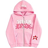 WDIRARA Girl's Letter Graphic Zip Up Hoodie Long Sleeve Hooded Sweatshirt with Pockets
