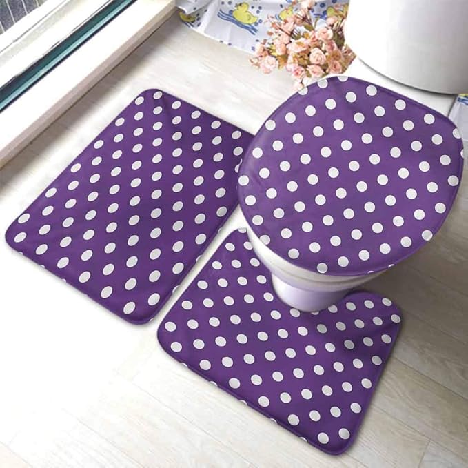 Eggplant Bath Mat Rug 3 Piece Set Polish White Orderly