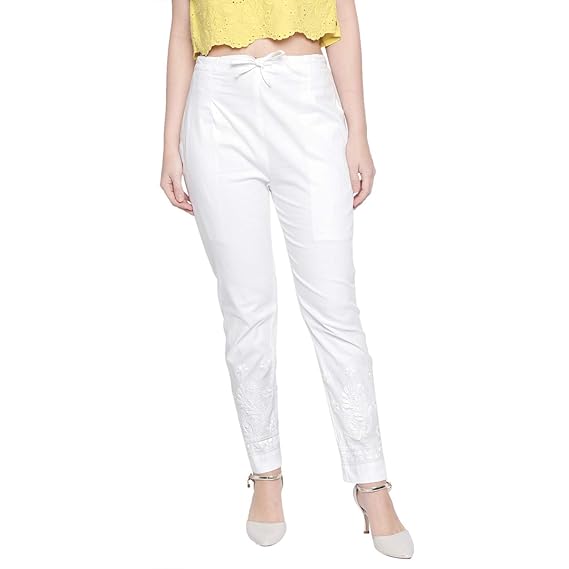 Womens Cotton Chikan Palazzo Pant (Free Size)