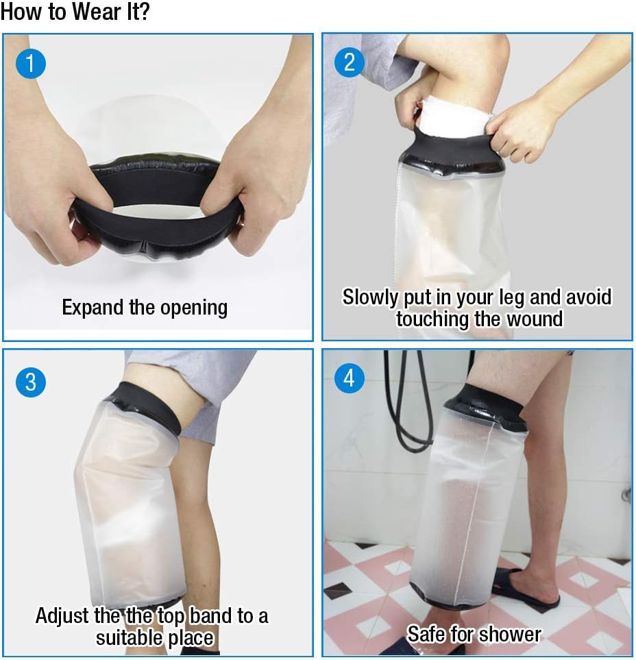 【2020 Newest】Waterproof Knee Cast Cover for Shower, Knee Wound Protector for Shower Bath, Reusable Bandage Protector Dressing Cover with Watertight Seal for Knee, Elbow and Leg: Health & Personal Care