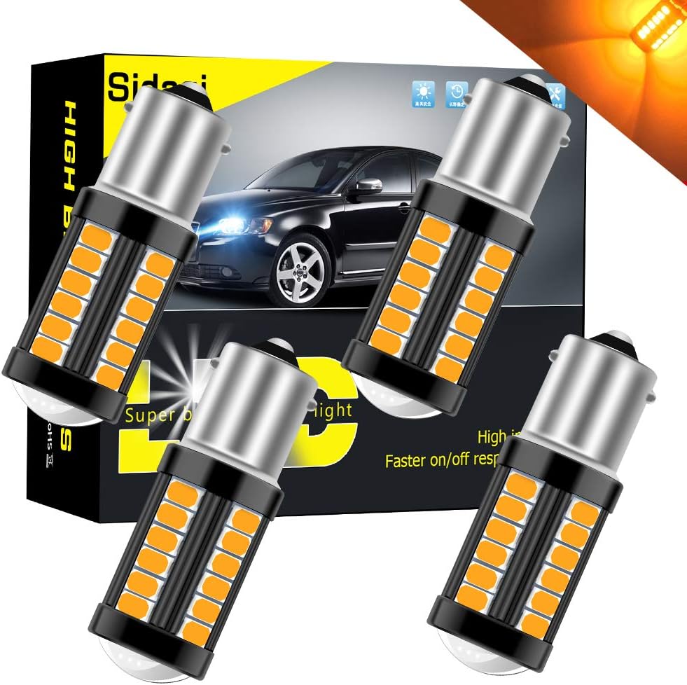Sidaqi 4 Pack BA15S P21W 1156 LED Bulbs Amber Replace for Front and Rear Turn...