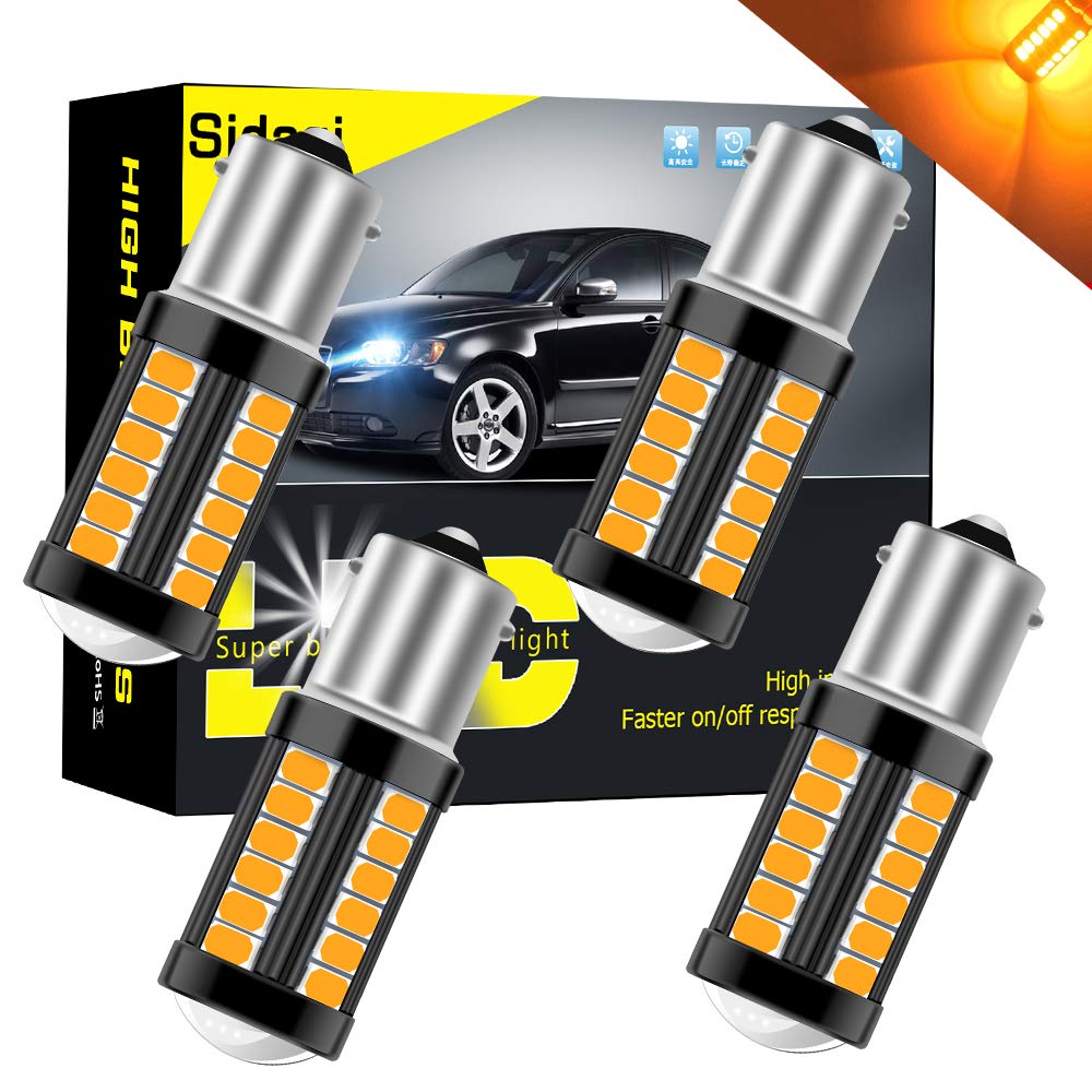 Sidaqi 4 Pack BA15S P21W 1156 LED Bulbs Amber Replace for Front and Rear Turn Signal Lights 5630 33SMD 900LM/Bulb 3.6W Interior RV Camper Bulbs