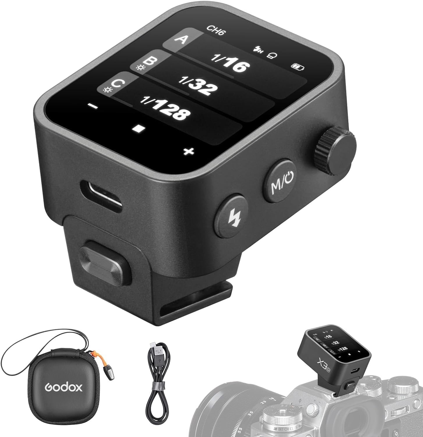 X3-O Touchscreen TTL Wireless Flash Trigger for Olympus/Panasonic Camera, 1/8000s HSS TTL TCM Function, Built-in Battery USB-C Charge Flash Transmitter Compatible with Olympus E-P3 E-PL5 E-M1