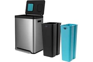 Home Zone Living 19 Gallon Kitchen Trash Can with Dual Compartments for Recycling, CleanAura Odor Control, Stainless Steel, Silver, 70 Liters Total, Gen 1