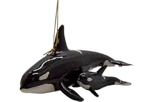 WOWSER Orca Whale with a Baby Whale Christmas Ornament, Nautical Theme, Holiday Décor, 2 1/2 Inches Tall