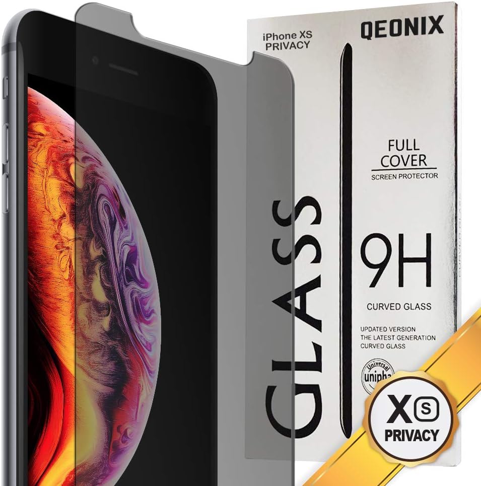 QEONIX iPhone X/XS Privacy Screen Protector 5.8 inch, Premium Anti-Spy Real 9H Tempered 3D Glass / Case Friendly, Scratch Proof