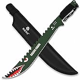 REAT Machete with Sheath, 25.5" Full Tang 420 Stainless Steel Blade with Raging Shark Green Coating,Non-silp Cord-Wrapped Handle for Yard Work, Cutting Trees,Camping