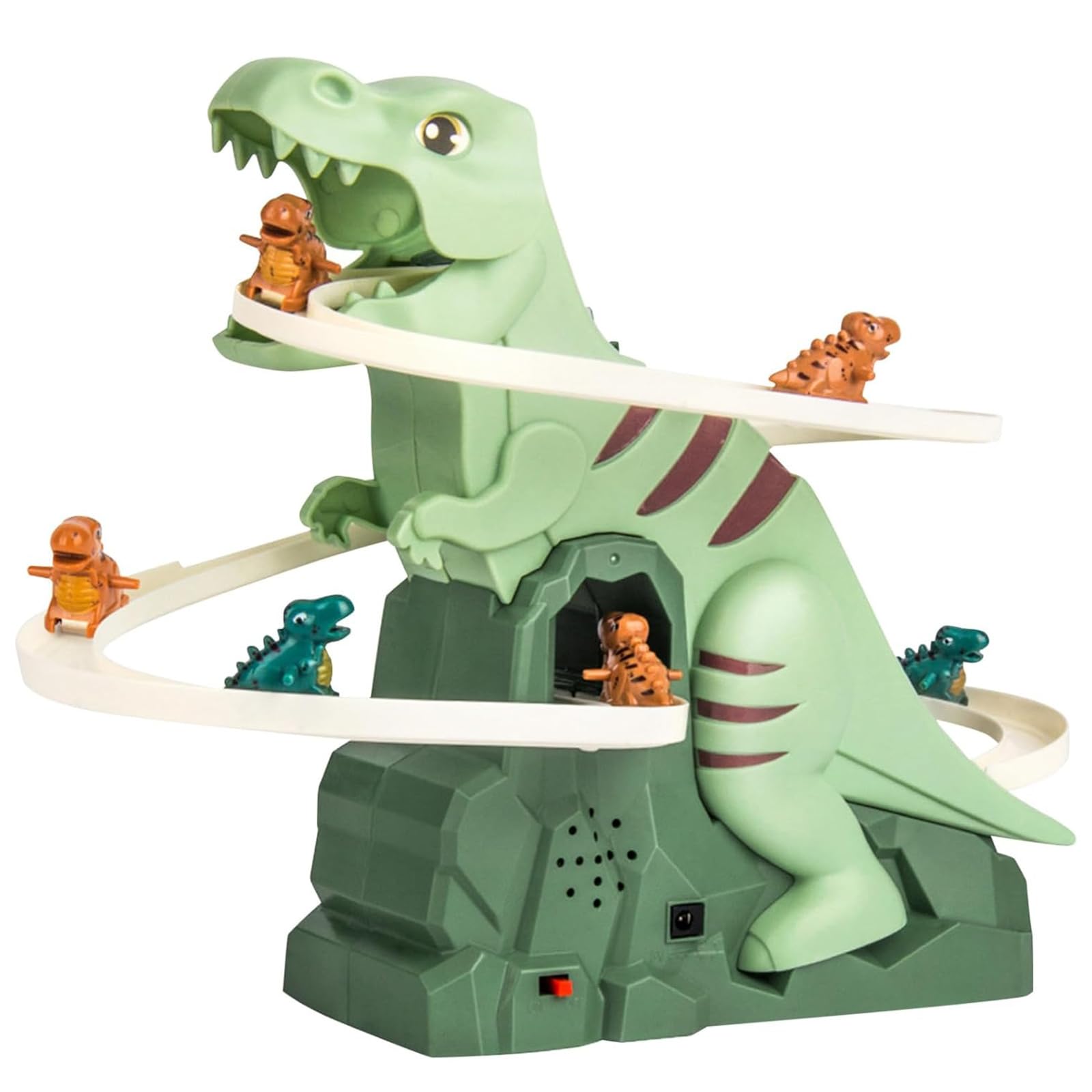 Photo 1 of Dinosaur Chasing Race Track, Dinosaur Climbing Slide Stair Toy, Electric Dino Roller Coaster with Light and Music Electric Race Track Game Set Fun Track Slide