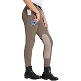baleaf Girls Riding Pants Kids Equestrian Breeches Knee-Patch Zip Pocket Horseback Tights