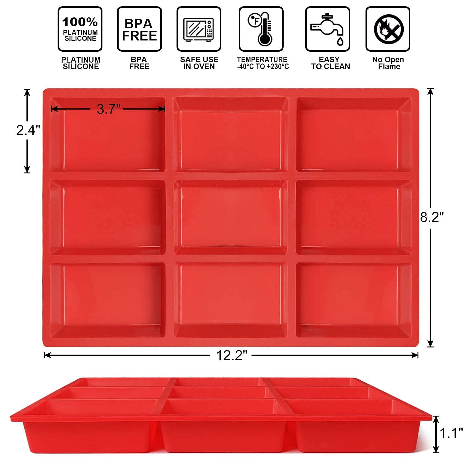 Walfos Silicone Mini Loaf Pans, Non-Stick Mini Bread Pans, 9 Cavities Silicone Bread Baking Mold, Perfect for Mini Loaf, Cake, Bread and Meatloaf, Food Grade & BPA Free, Set of 2