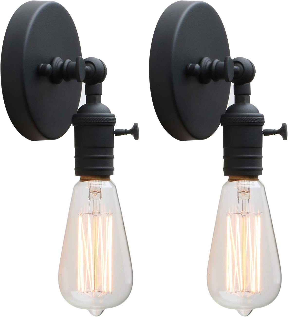 PERMO Set of 2 Minimalist Single Socket Wall Sconce Lighting with On/Off Switch (Black)