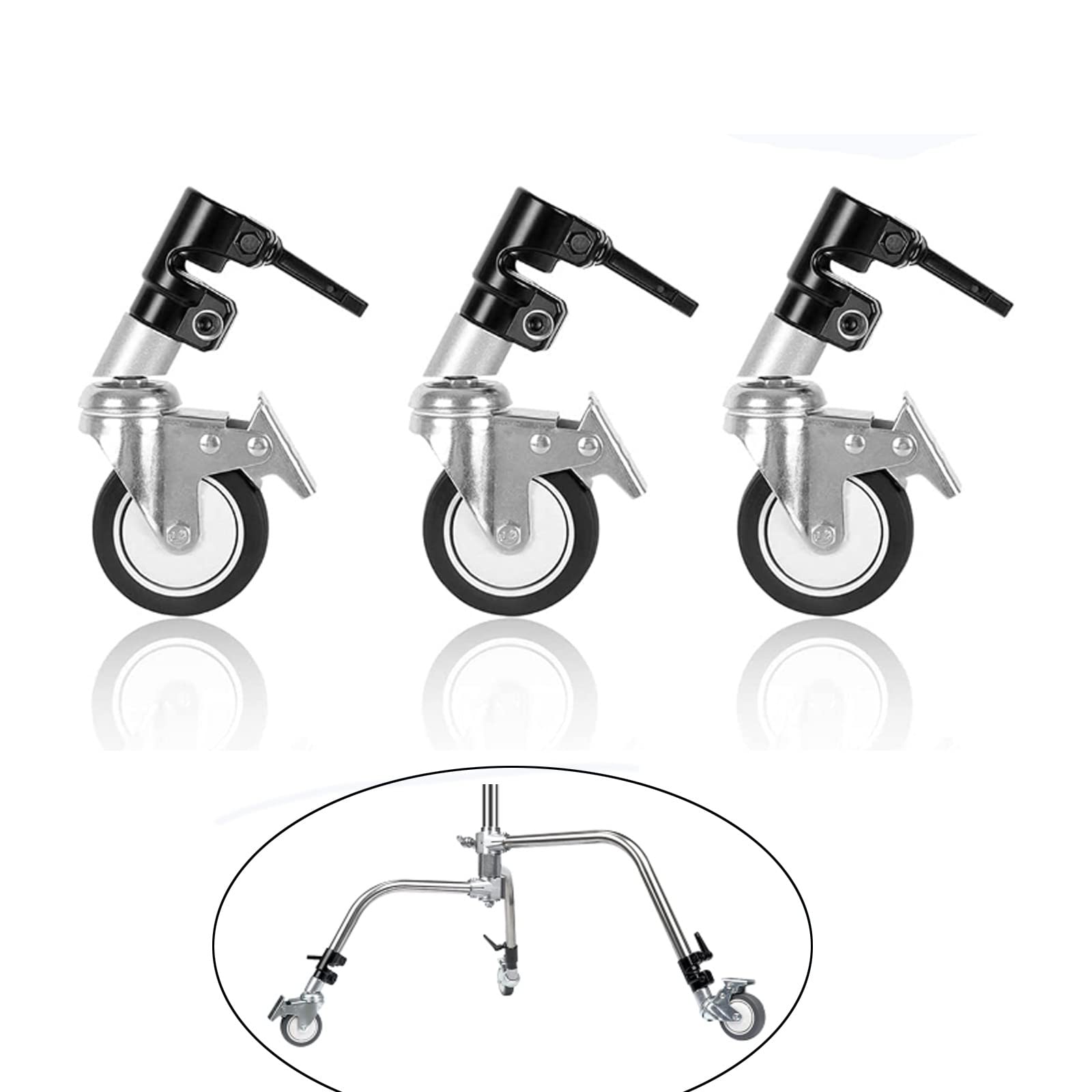 EACHSHOT Wheels for C Stand 25mm Heavy Duty Photography Professional Swivel Caster Wheels Set for Heavy Duty Photography C Stand Metal Material Universal Rotation with Brake (3pcs) Random Color