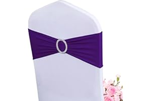 Albassa Chair Sashes Spandex Stretch Chair Bows with Buckle Slider for Wedding Party Decorations (Purple, 50PCS)