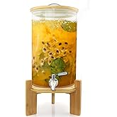 Glass Drink Dispenser with Stand,2.1 Gallons Wood Stand Cold Beverage Dispensers-Large Drink Dispensers For Parties,Bars,Restaurants