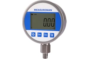 MEASUREMAN 4" dial, High Precision Hydraulic Industrial Digital Pressure Gauge 0-10000psi/bar, 1/4" NPT Lower, Stainless Stee