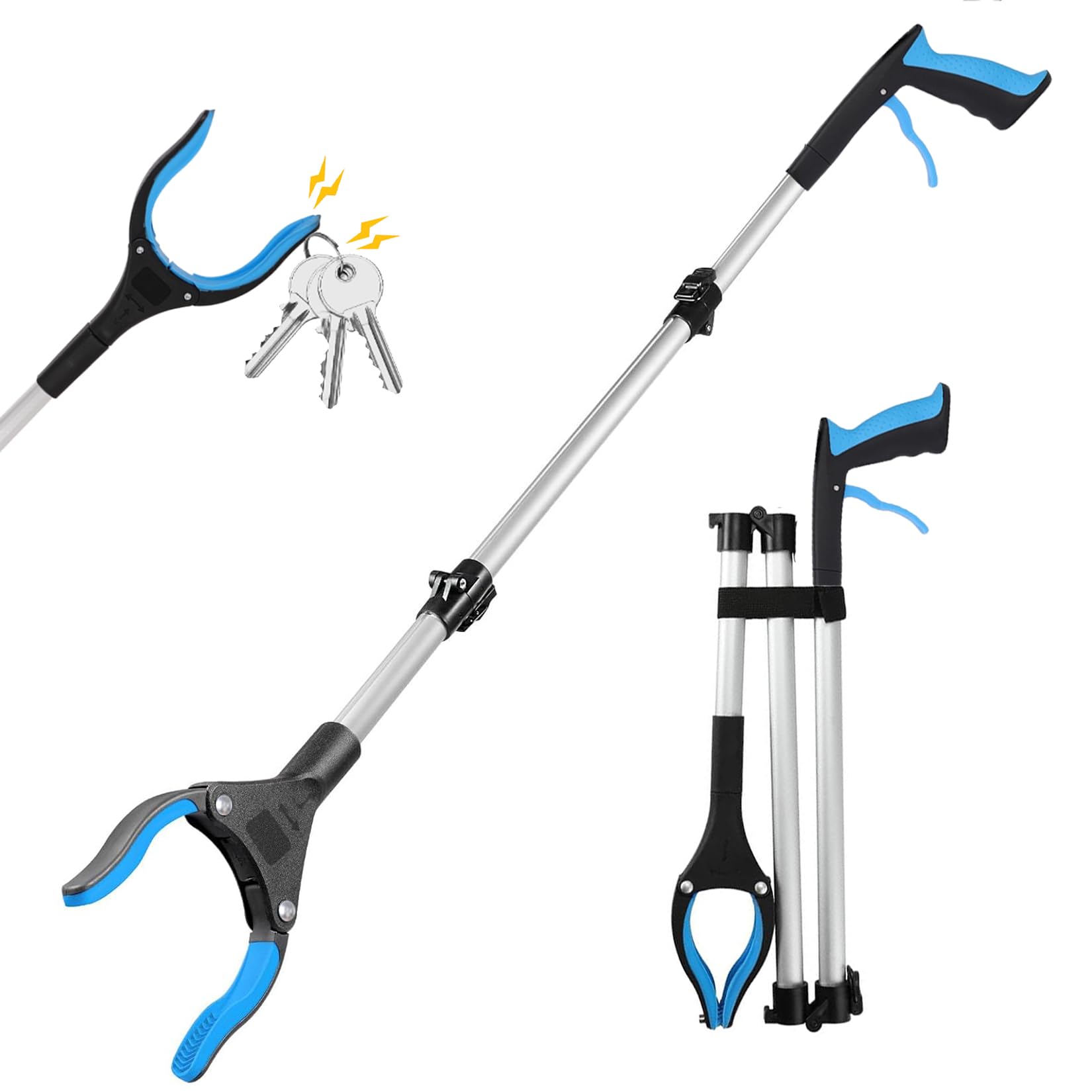 GothicBride Foldable Grabber for Seniors 109 cm Long All-Purpose Grabber 360° Rotating Head Rubbish Tongs with Magnetic Tips for Waste Disposal, Arm Extension