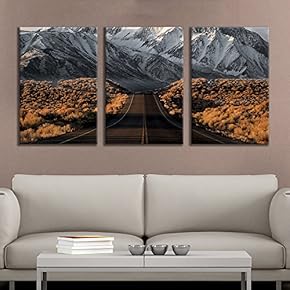 3 Panel Canvas Wall Art - Majestic Natural Landscape Triptych Canvas Series - Road Leading to Mountains - Giclee Print Gallery Wrap Modern Home Art Ready to Hang - 16"x24" x 3 Panels