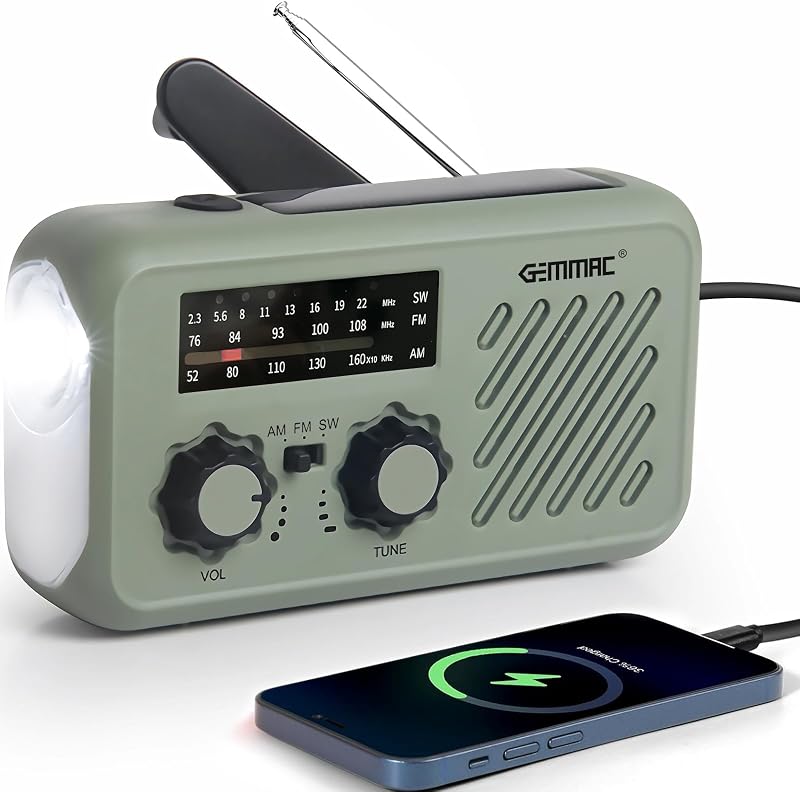 Notfall Radio, 3-Wege-Laden Emergency Radios, 2000mAh Akku Kurbelradio Solar Ladegerät Power Bank USB AM/FM-Radio mit SOS-Alarm Kopfhöreranschluss Taschenlampe, Innen Außen Camping Klein Taschenradio — Foto 1 von 7