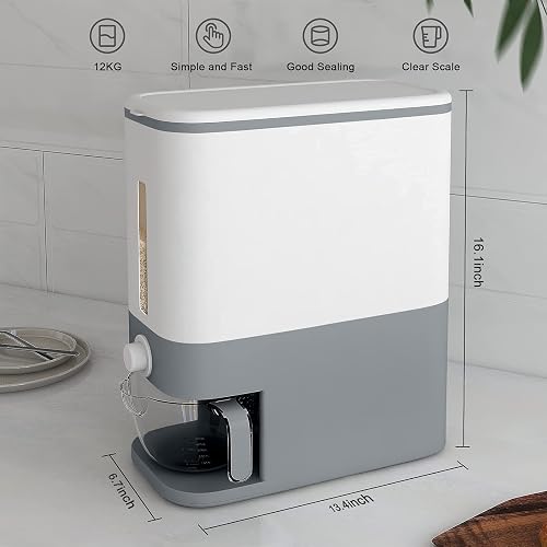 U-miss 25 Lbs Rice Dispenser With Lid - Large Grain Storage Container With Measuring Cup