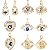 Beebeecraft 10Pcs 5 Styles Evil Eye Charms 18K Gold Plated Cubic Zirconia Enamel Heart Turkish Charms with Jump Ring and Storage Box for Jewelry Making Necklace Bracelet DIY Crafts