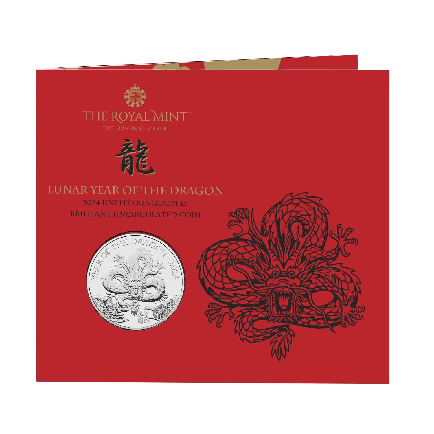 2024 Lunar Year of Dragon UK £5 Brilliant Uncirculated Coin in Mint Sealed Pack