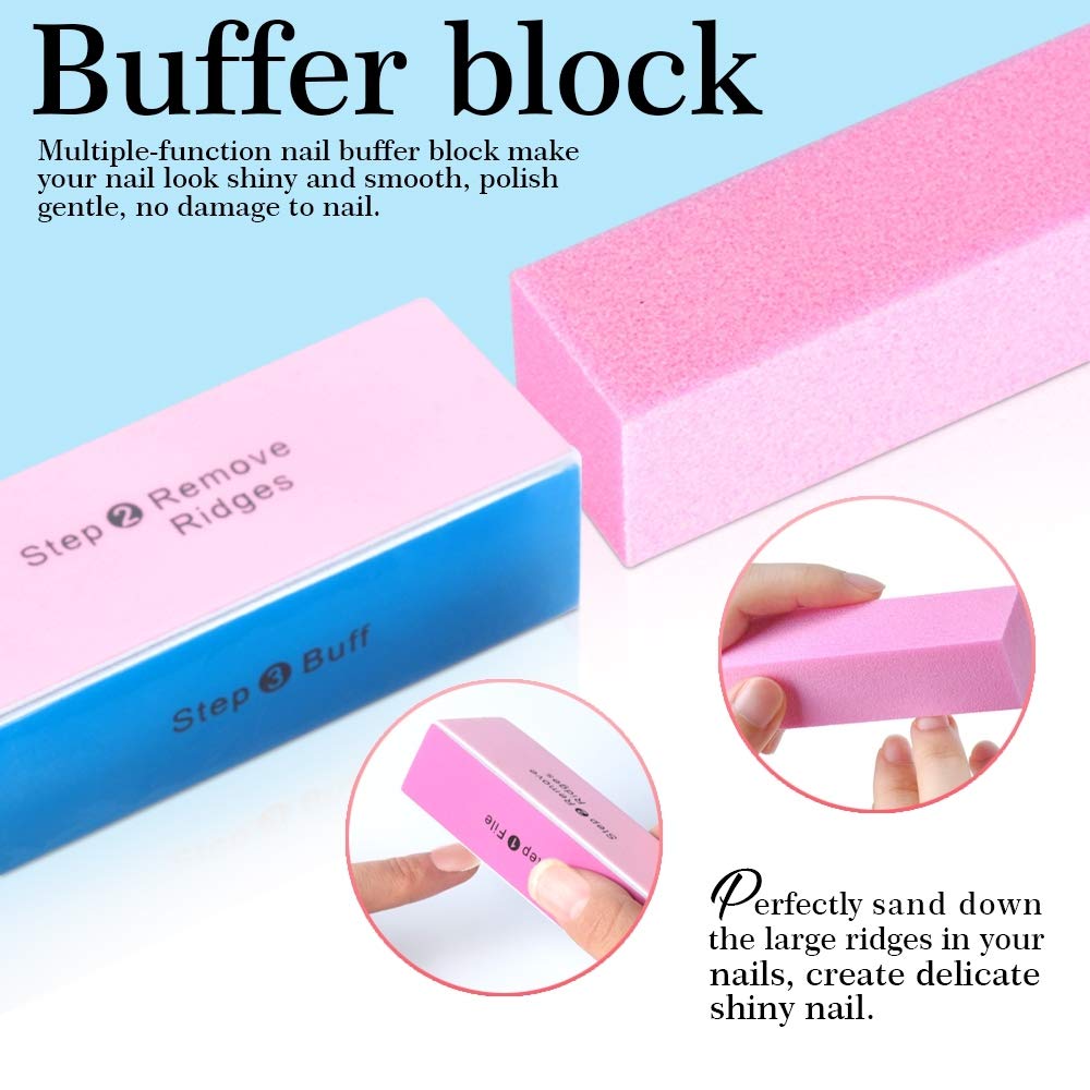 Nail File and Buffer- 3pcs Double Sided Nail File, Rectangular Nail Buffer, Buffer Block Sponge Polished, Nail Brush, Come with Cuticle Nipper and Pusher, Perfect Manicure Tool Kit for Shiny Nail : Beauty
