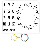 F-FUN SOUL Monthly Milestone Blanket 48x40in Race Car Flags Baby Blankets Racing Sports Nursery Blanket Newborns Mom Gifts Baby Shower Growth Tracker with Bonus Marker