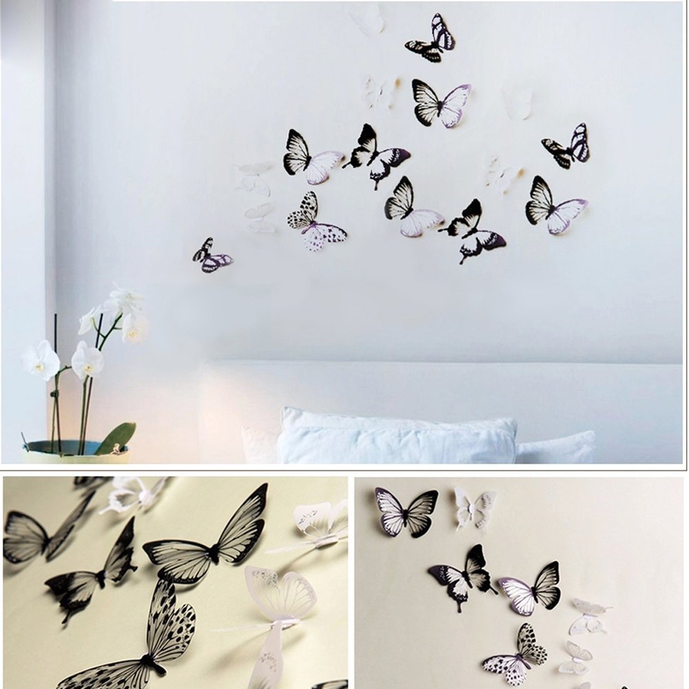 3D Butterfly Stickers 18 Black and white