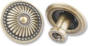 5 Packs of Antique Brass Kitchen Cabinet Knobs Pulls, Round Vintage Dresser Drawer Handles, Weathered Bronzed Victorian Floral Pattern