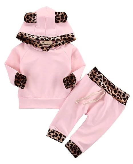 cotton blend pink leopard print lines hoodie