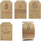 Boho Simple Christmas Gift Tag Adhesive Stickers – 2 x 3 Inch Labels, Roll of 100 with Minimalist Designs – Merry Christmas, Noel, and Candle, Made in The USA