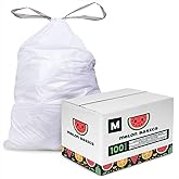 Melon Basics Bags for Code M simplehuman Step Garbage Cans | Extra Thick Trash Liner with 45 Liter Capacity and Folded Drawstring | 100 Unscented Bags