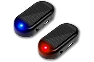 YOMTOVM Red+Blue Car Solar Power Simulated Dummy Alarm Lights, Anti-Theft Fake Car Alarm LED Flashing Security Light with USB Charger Port