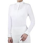 Harrison Howard Women’s Equestrian Show Shirt Long Sleeve Pleated Bib Competition Horse Riding Top with Embroidery