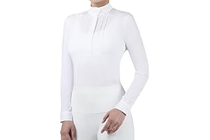 Harrison Howard Women’s Equestrian Show Shirt Long Sleeve Pleated Bib Competition Horse Riding Top with Embroidery