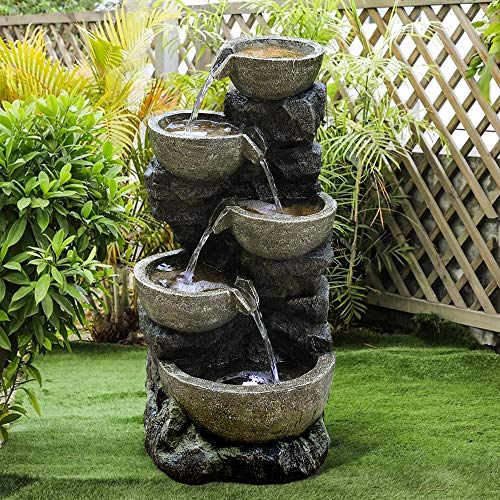 PeterIvan Outdoor Water Fountain 32” H 5 Urns Falling Water Indoor Outdoor Fountain with