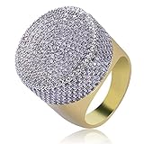 TOPGRILLZ 23mm 14K Gold Plated Round Fully Iced Out CZ Lab Simulated Diamond Bling Band Style Pinky Ring for Men Hip Hop