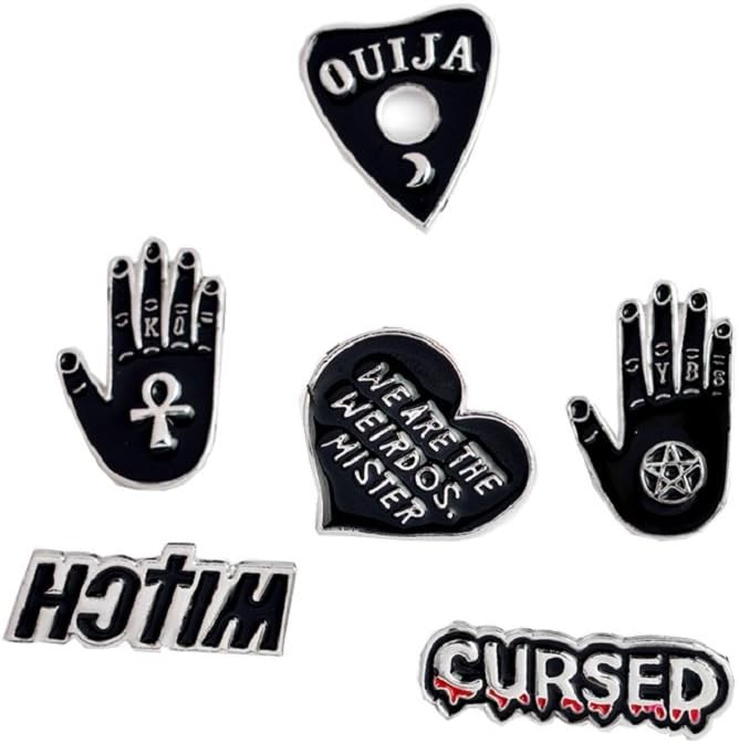 QIHE 6pcs/Set Pins and brooches Witch,Cursed,Ouija,we are The Weirdos,Mister Black Witch pin