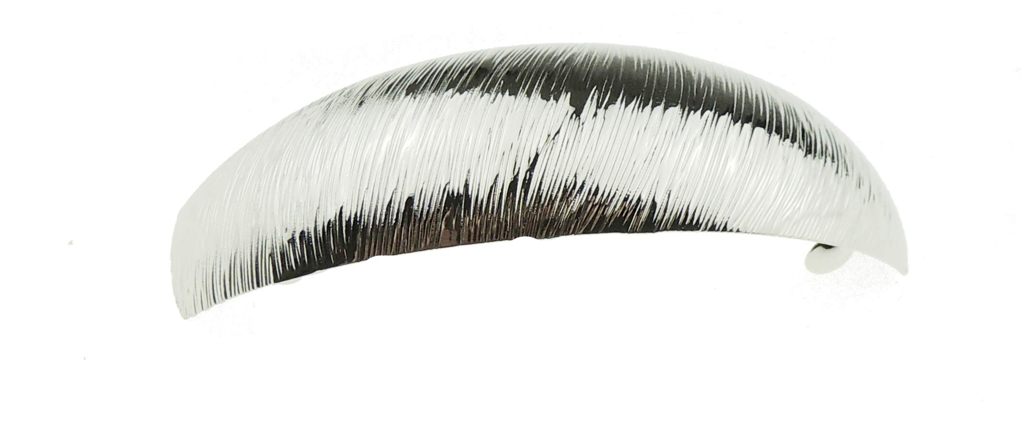 Womens Girls Brushed Metal Modern Boho Party Evening Ponytail Fine Hair Accessories Occasion Barrette Hairpin Grip French Spring Clip Curved Oblong (Silver Tone)